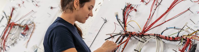 Woman and wiring loom